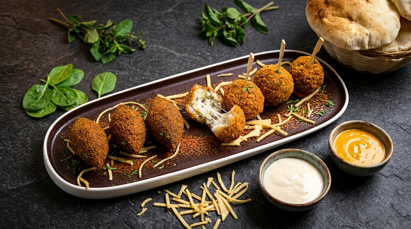 Quibe de Patinho 4 Queijos e Bolinha Panko 4 Queijos da linha Queijos do Brasil